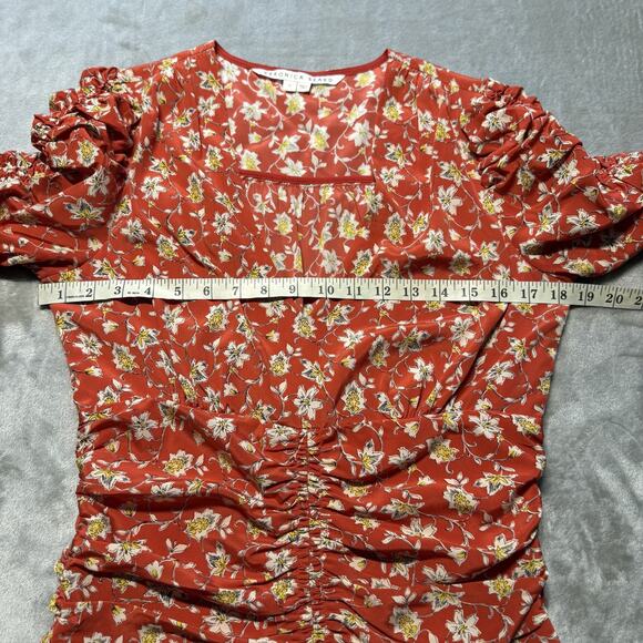 Veronica Beard Red Floral Josephine Ruched Mini Dress Womens Size 8 Silk - Picture 7 of 15